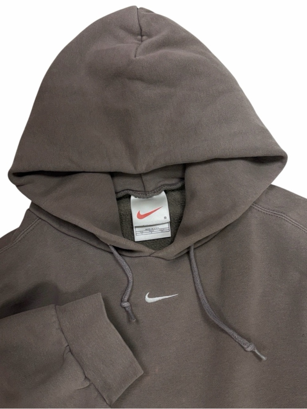 Vintage Nike Center Swoosh Mens Small Grey 90s Made in USA Hoodie Sweatshirt